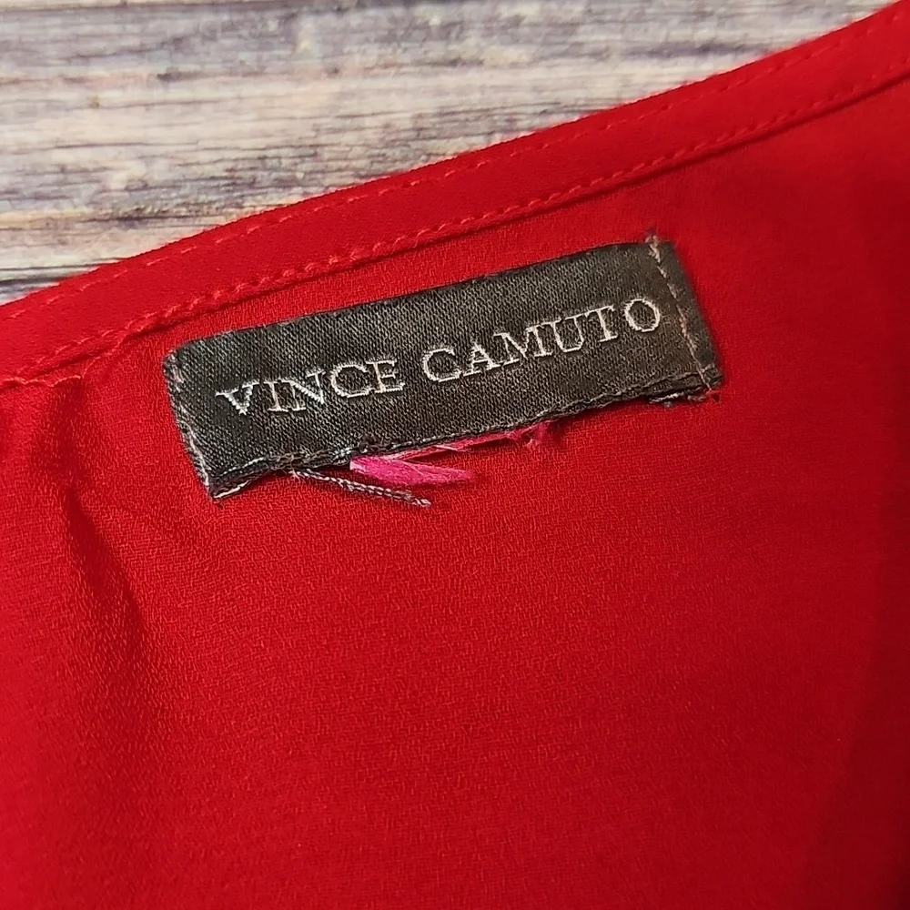 VINCE CAMUTO RED FLORAL LINED TIERED FLUTTER SLEEVE PULLOVER BLOUSE - Picture 11 of 13